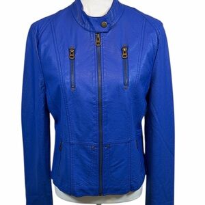 Vibrant Blue Biker Jacket for Women Size XL
